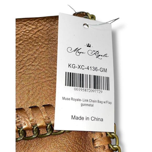 Muse Royale Link Chain Crossbody Mini Bag Flap Top Snap Closure Gunmetal 25" - Picture 4 of 9